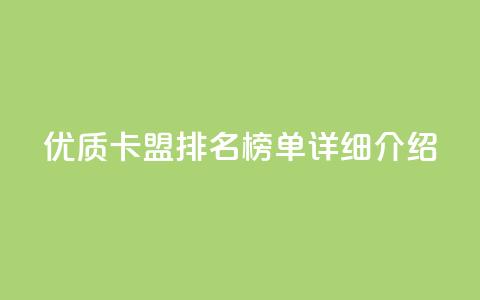 优质卡盟排名榜单详细介绍  第1张