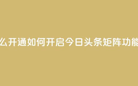 今日头条矩阵怎么开通 - 如何开启今日头条矩阵功能详细指南!  第1张