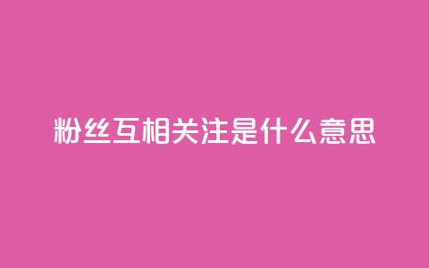 粉丝互相关注是什么意思 - 什么是粉丝互相关注？理解与实践~  第1张