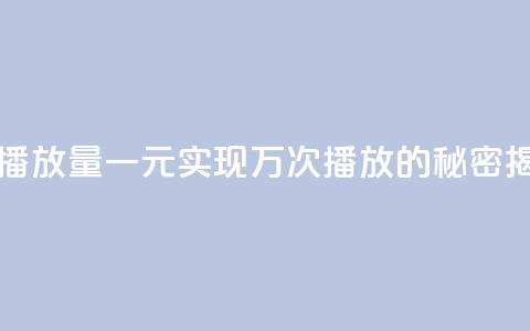 一块钱1万播放量 - 一元实现万次播放的秘密揭秘~  第1张