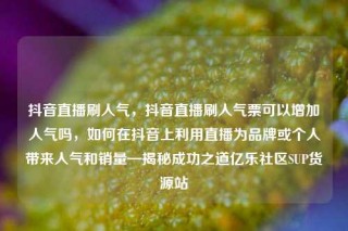 抖音直播刷人气，抖音直播刷人气票可以增加人气吗，如何在抖音上利用直播为品牌或个人带来人气和销量—揭秘成功之道亿乐社区SUP货源站