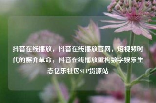 抖音在线播放，抖音在线播放官网，短视频时代的媒介革命，抖音在线播放重构数字娱乐生态亿乐社区SUP货源站